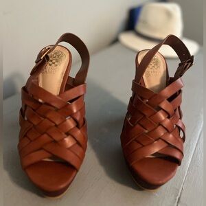 Beautiful brown leather woven heels!